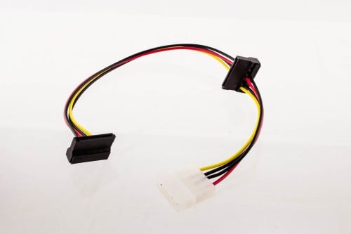 SATA Power Daisy Chain Cable 2 x Right Angle 15p to AT 4p Male