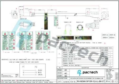 NEMA 5-15P to NEMA 5-15R, SJTW, 12 AWG, 20A/125V - Image 5