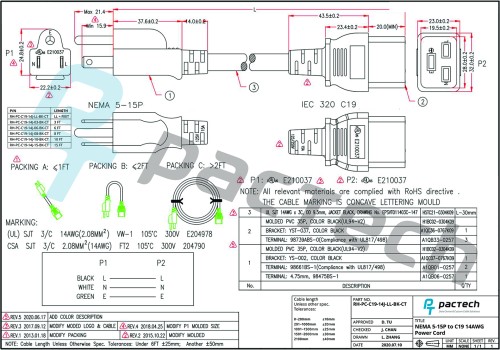 NEMA 5-15P to C19, 14 AWG, SJT, 15A/125V - Image 2