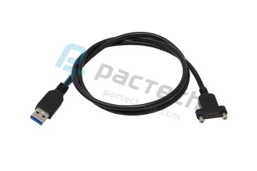USB 3.0 A Male to USB 3.1 C Female Cable with Panel Mount, Black
