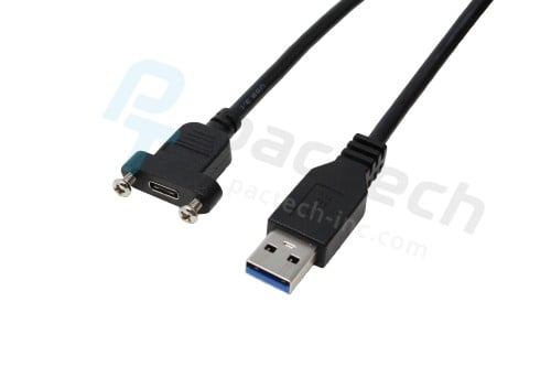 USB 3.0 A Male to USB 3.1 C Female Cable with Panel Mount, Black