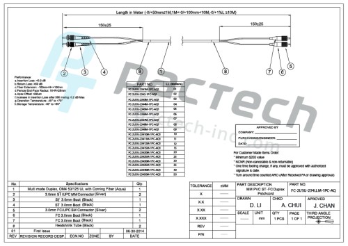 Fibers OM4 Multimode 50/125 2.0mm, UL with Corning Fiber, ST/UPC to FC/UPC